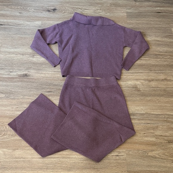 a new day Dusty Purple V-Neck Sweater and High Waisted Wide Leg Pants Set - Picture 10 of 10